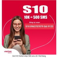 Sim Viettel Đăng ký gói nhắn tin S10: 10.000đ = 500sms/30 Ngày