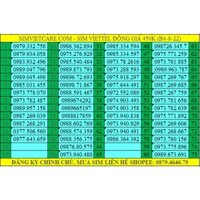 Sim Viettel đồng giá 450k,có đầu cổ 09, số đẹp, giá rẻ, nghe gọi thoải mái,sim Viettel