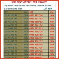 SIM VIETTEL SỐ ĐẸP CHỌN SỐ TẠI ĐÂY- ĐĂNG KÝ ĐƯỢC CHÍNH CHỦ QUA C/H VIETTEL LÔ 72