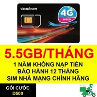 Sim Vina D500 Trọn Gói 1 Năm Sim 4G VinaPhone Tặng 5G tháng 60GB 1 năm - Vina D500 365 ngày