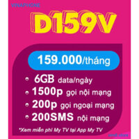 Sim Vinaphone 4G D159V 6G/ngày, 200p ngoại mạng; D89Y 3G/ngày miễn phí 3 tháng, tỉ G Zalo tiktok