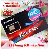 SIM VINAPHONE 4G D500 TRỌN GÓI 1 NĂM 5Gb/tháng, dùng cho điện thoại,máy tính bảng,phát wifi, dcom