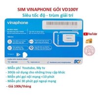 Sim Vinaphone 4G nghe gọi, dùng mãi gói cước Yotube VD100Y không giới hạn data truy cập, Hàng chính hãng