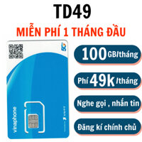 Sim Vinaphone 5G TD49 Free 100GB/Tháng Vào Mạng Full Tốc Độ Cao - Tặng 1 Tháng - Gia Hạn 49K/Tháng