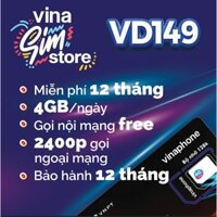 SIM VINAPHONE VD149 12T - 1440GB - 2400P Gọi Ngoại Mạng (Miễn Phí Data và Gọi Miễn Phí Trong 12 Tháng)