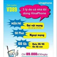 Sim Vinaphone VD89.miễn phí sử dụng tháng đầu tiên, tháng tiếp theo tự động gia hạn