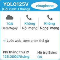 Sim Vinaphone YOLO125V 7GB/Ngày - Gói cước 1 tháng