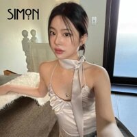 Simba Áo Dây Lụa satin + Khăn Quàng Cổ Hở Lưng Gợi Cảm Thời Trang Hàn Quốc