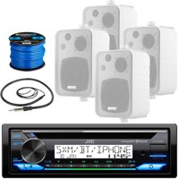 Single DIN in-Dash Marine Bluetooth CD Player Stereo USB AUX Receiver, 4X Enrock 4" 3-Way Indoor Outdoor Audio White Box Speakers, 22" Univ...