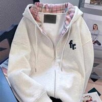 Sinh Viên Lông Cừu Lót Dày Khâu Màu Xám Áo Khoác Nữ Thu Đông 2024 Mới oversize Dây Kéo Cardigan