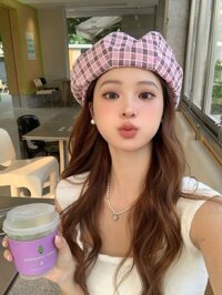 Sinh viên nghệ thuật Hàn Quốc mũ nồi kẻ sọc nơ nữ mũ mây cô gái mũ họa sĩ