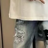 Sinh Viên Thể Thao Phổ Biến Rách Phiên Bản Hàn Quốc Độc Đáo Chữ Miếng Dán Beggar Quần Denim Phù Hợp Với Chạy Bộ Quần Jean Nam