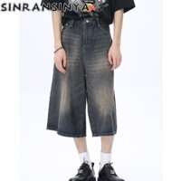 Sinransinya Quần jean nam mới của Mỹ retro đường phố haute couture mùa hè rửa sạch cổ điển gradient khiêu dâm cặp đôi thời trang ống thẳng capris