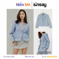 Sinsay Đức - Áo khoác blazer dáng ngắn màu xanh da trời túi đắp có độn vai auth cao cấp chính hãng có sẵn sale 5966J-50X