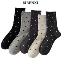 Sirenxi 5 đôi / bộ Tất Dài Vừa, Tất Nữ Ống Dài Điểm, Thu Đông Giữ Ấm Tất Cotton Dệt Kim Nam Nữ