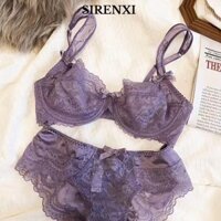 Sirenxi Đồ lót nữ 2 mảnh, Bộ đồ lót ren Sheer, Áo ngực không dây nơ phong cách múa ba lê đa năng