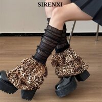 Sirenxi Ruched Leg Warmer, Mùa Đông Lưới Ấm Áp Xù Tay Chân loe, Tất Boot Bông Tai Kẹp Họa Tiết Da Báo Lolita