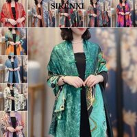 Sirenxi Satin Khóa Khăn Choàng, Khăn Trùm Đầu Khăn Lụa Chống Nắng Mỏng, Thời Trang Phong Cách Dân Tộc Chống Nắng Áo Sơ Mi Điều Hòa Cho Nữ Cô Gái