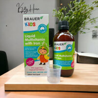 SIRO BỔ SUNG VITAMIN VÀ KHOÁNG CHẤT BRAUER KIDS LIQUID MULTIVITAMIN WITH IRON CHAI 200ML