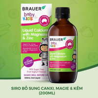 Siro Brauer Baby & Kids Liquid Calcium With Magnesium & Zinc Bổ Sung Calci, Magie & Kẽm Cho Trẻ Trên 1 Tuổi - Chai 200ml