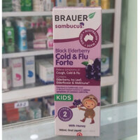 Siro Brauer Black Elederberry Cold & Flu Forte Giảm Các Triệu Chứng Cảm Cúm, Cảm Lạnh Cho Trẻ Từ 2 Tuổi - Chai 100ml