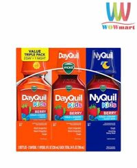 Siro cảm ho trẻ em 6+ Vicks DayQuil NyQuil Kids Cold Cough Berry 236ml x3 (2 DayQuil 1 NyQuil)