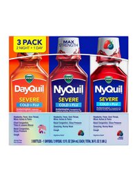 Siro cảm Vicks DayQuil & NyQuil Cold & Flu Severe 354ml x3 chai (1 Day + 2 Night Berry Flavor)
