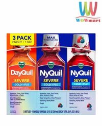 Siro cảm Vicks DayQuil & NyQuil Cold & Flu Severe 354ml x3 chai (1 Day + 2 Night Berry Flavor)