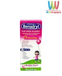 Siro chống dị ứng cho bé Children’s Benadryl Dye-Free Allergy Liquid Bubble Gum 236ml