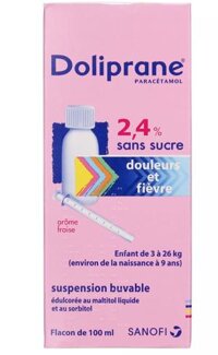 Siro Hạ Sốt Doliprane 2.4% Sans Sucre 100ml Từ Pháp 2026 – Siro Doliprane Giảm Đau Hạ Sốt Hiệu Quả Cho Trẻ Không Đường An Toàn Dễ Uống Hương Trái Cây Paracetamol Chính Hãng Sanofi Giá Rẻ Cho Bé Sơ Sinh Từ 3kg Đến 26kg