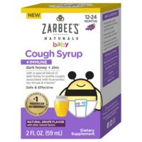 SIRO HO VÀ TĂNG ĐỀ KHÁNG ZARBEE BABY COUGH SYRUP + IMMUNE MỸ 59ML VỊ NHO CHO BÉ 12-24 THÁNG