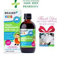 Siro Uống BRAUER Kids Liquid Multivitamin With Iron - Bổ Sung Dinh Dưỡng Hàng Ngày, Tăng Sức Đề Kháng Cho Trẻ chai 200ml
