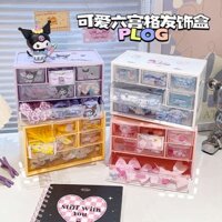 Six Hộp Đựng Phụ Kiện Tóc / Kẹp Tóc / Dây Buộc Tóc Bằng Cao Su Kẻ Ô Phong Cách Cổ Điển Cho Bé Gái