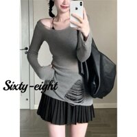 Sixty-eight🎀Y2K Phong Cách Áo Len Mỏng Hot Girl Áo dài tay  Xuyên Thấu Thời Trang nữ NVZA045