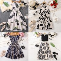 Siyyis 8-12 tuổi Quần Áo Mùa Hè Cho Bé Gái - Váy Liền Quần Họa Tiết Lá Không Tay Thời Trang Hàn Quốc Hàng Ngày Bé Gái Mặc Dạo Phố