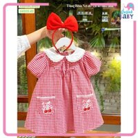 Size 1-10 tuổi (10-40kg) 534BG Váy babydoll caro đỏ cherry tặng cài nơ