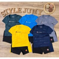Size 1-7( 10-26kg) - Bộ đồ thể thao thun lạnh ngắn tay quần lửng cho bé trai in chữ Cham-pion