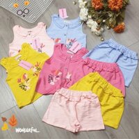(SIZE 2-13) (10-37kg) BỘ BÉ GÁI VẢI TƠ SỌC ÁO SÁT NÁCH QUẦN ĐÙI IN 2 CÂY HOA