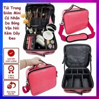 [Size 25cm] Túi Trang Điểm Mini Cá Nhân Du Lịch Da Vân Nổi - Màu Hồng - Cốp Đựng Phun Xăm Nối Mi Make Up