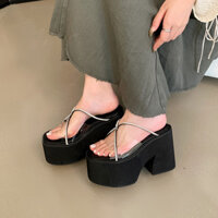 Size 35-40 Châu Âu Mỹ Chống Thấm Nước Nền Tảng Siêu Cao Gót Nữ Giày Nêm Đen Dép Nền Tảng Giày Nền Tảng