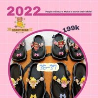 SIZE 36-37 MÀU ĐEN - DÉP QUAI NGANG ĐẾ BÁNH MÌ CHARM BÚP BÊ