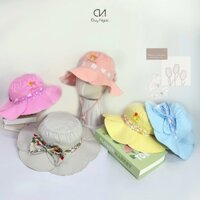 (Size 54) Nón Vành bé gái Thêu Flower Duy Ngọc -Chất liệu Cotton cao cấp, mỏng nhẹ, thân thiện với da, thoáng mát (6057)