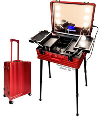 [SIZE 61CM] Cốp Trang Điểm Full Nhôm Có Gương Đèn LED + Loa Bluetooth - Màu Đỏ