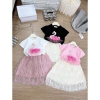 SIZE 8-26KG: Bộ thiên nga đính hoa phối chân váy cho bé gái - BTNDH