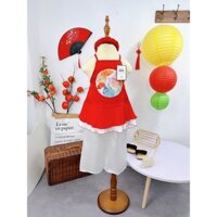 SIZE 8-28KG: Bộ áo cổ yếm đỏ đuôi cá dập li kèm xược cho bé gái - BYDL