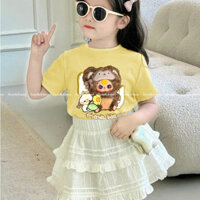 [Size 9 - 46kg] Sét áo cotton vàng sắc xuân bé gái tiểu thơ chanh xả áo cotton 4 chiều chân váy kèm quần chất thô boi