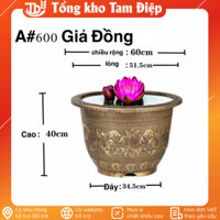 (Size Đại)Chậu nhựa giả đồng hàng nhập khẩu dày dặn không lỗ dùng để trồng sen, súng, nuôi cá, trông cây thủy sinh