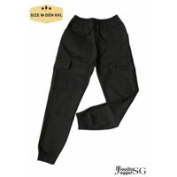 Size đến 6XL Quần jogger túi hộp nam nữ, chất kaki dày dặn, co giãn. - Đen,5XL