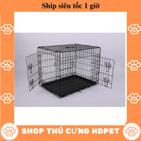 (Size L) Lồng chuồng chó mèo bằng sắt vân đá sơn tĩnh điện nan dày loại 1, Lồng nuôi chó thú cưng gấp gọn