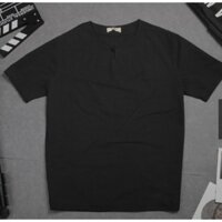 [Size L, màu đen] Áo Nam Ngắn Tay Cổ Tròn Vải Đũi Cao Cấp ROUGH